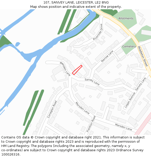 107, SANVEY LANE, LEICESTER, LE2 8NG: Location map and indicative extent of plot