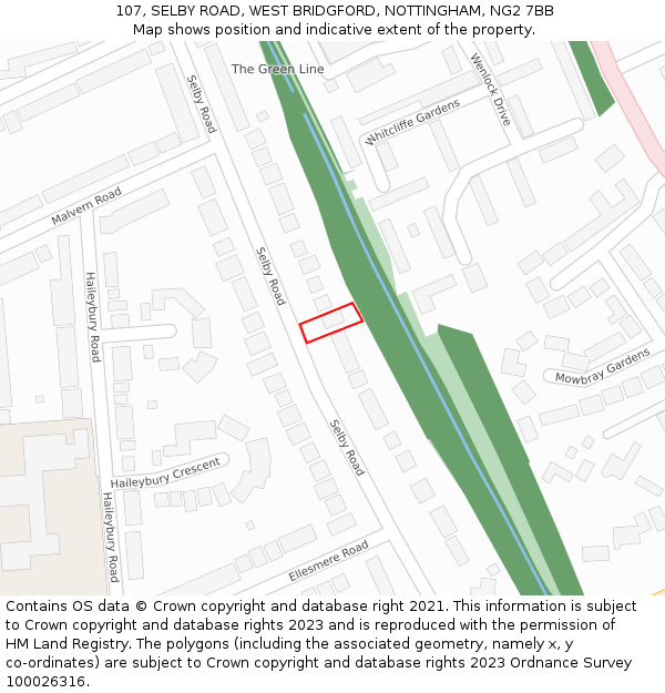 107, SELBY ROAD, WEST BRIDGFORD, NOTTINGHAM, NG2 7BB: Location map and indicative extent of plot