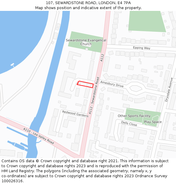 107, SEWARDSTONE ROAD, LONDON, E4 7PA: Location map and indicative extent of plot