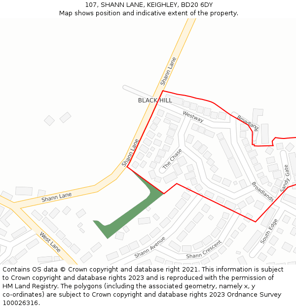 107, SHANN LANE, KEIGHLEY, BD20 6DY: Location map and indicative extent of plot