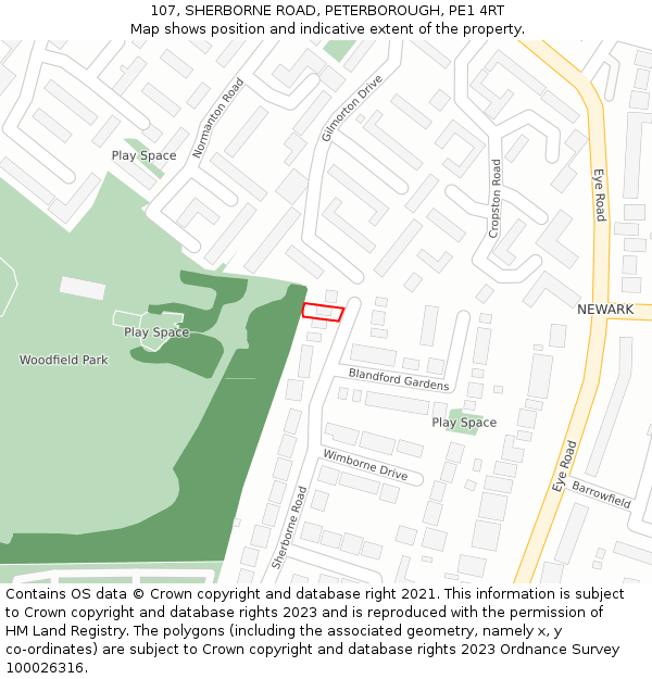 107, SHERBORNE ROAD, PETERBOROUGH, PE1 4RT: Location map and indicative extent of plot