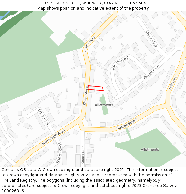 107, SILVER STREET, WHITWICK, COALVILLE, LE67 5EX: Location map and indicative extent of plot