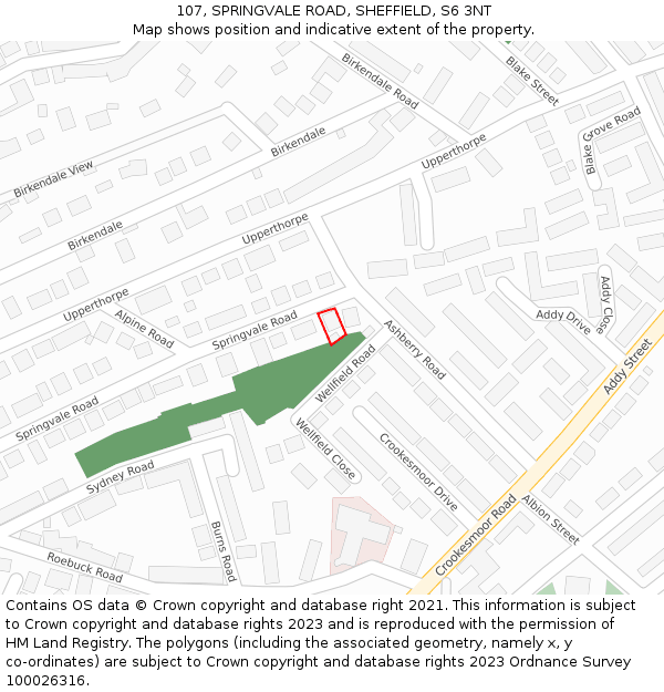 107, SPRINGVALE ROAD, SHEFFIELD, S6 3NT: Location map and indicative extent of plot