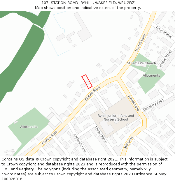 107, STATION ROAD, RYHILL, WAKEFIELD, WF4 2BZ: Location map and indicative extent of plot