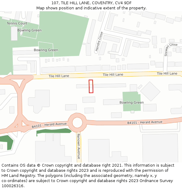 107, TILE HILL LANE, COVENTRY, CV4 9DF: Location map and indicative extent of plot