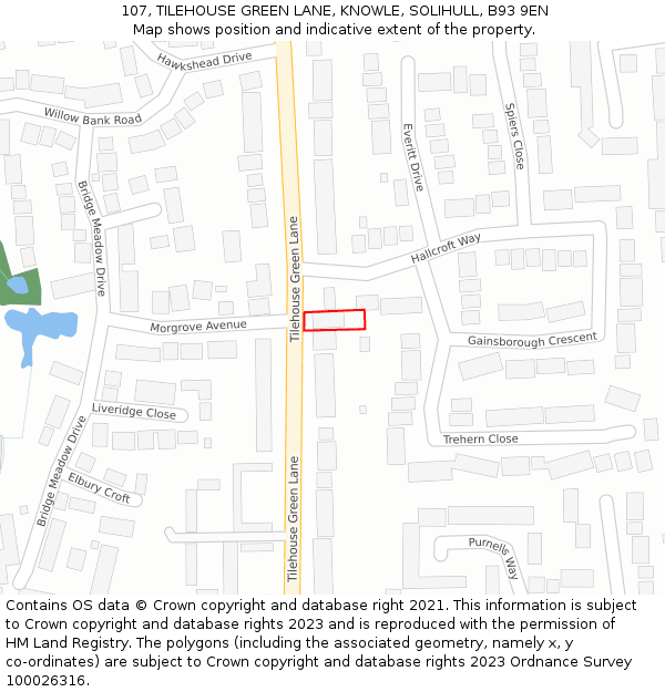 107, TILEHOUSE GREEN LANE, KNOWLE, SOLIHULL, B93 9EN: Location map and indicative extent of plot