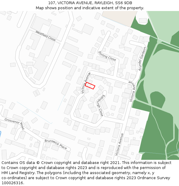 107, VICTORIA AVENUE, RAYLEIGH, SS6 9DB: Location map and indicative extent of plot