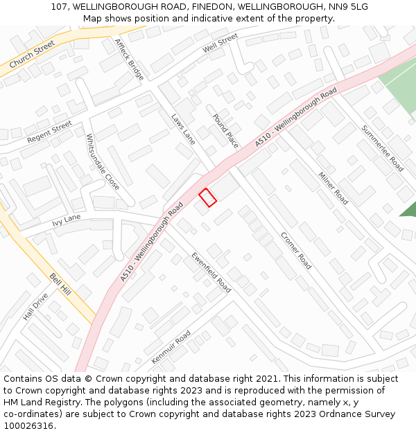 107, WELLINGBOROUGH ROAD, FINEDON, WELLINGBOROUGH, NN9 5LG: Location map and indicative extent of plot