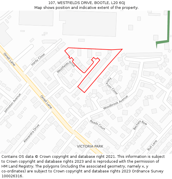 107, WESTFIELDS DRIVE, BOOTLE, L20 6GJ: Location map and indicative extent of plot