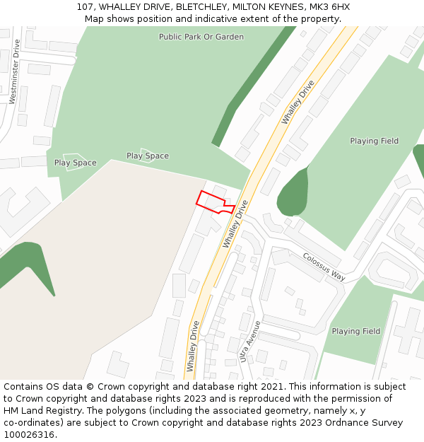 107, WHALLEY DRIVE, BLETCHLEY, MILTON KEYNES, MK3 6HX: Location map and indicative extent of plot