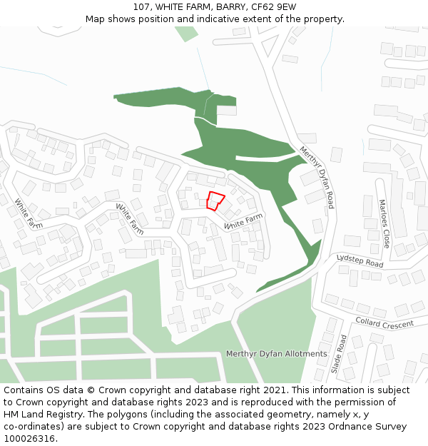 107, WHITE FARM, BARRY, CF62 9EW: Location map and indicative extent of plot