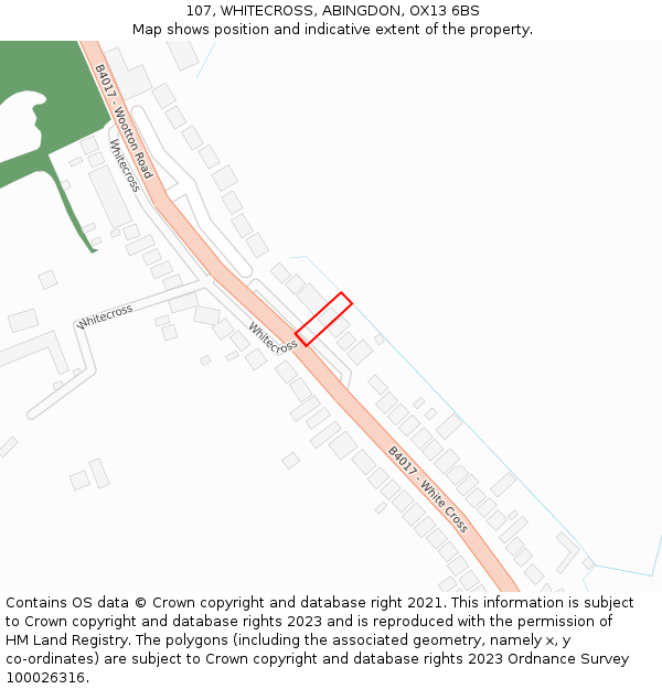 107, WHITECROSS, ABINGDON, OX13 6BS: Location map and indicative extent of plot