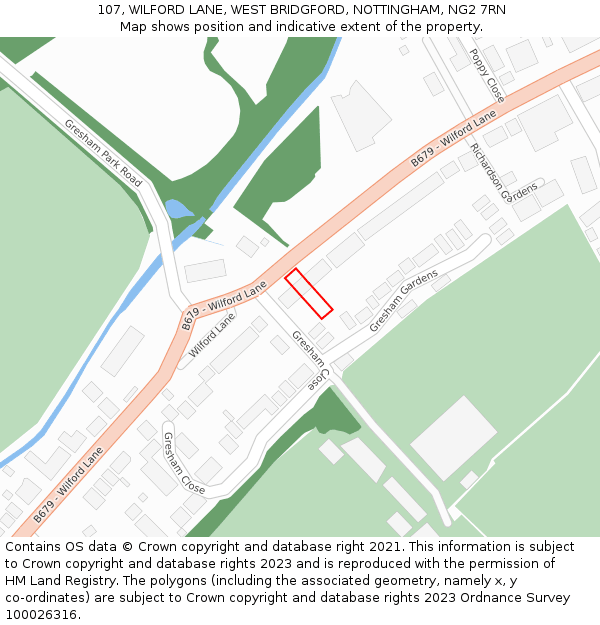 107, WILFORD LANE, WEST BRIDGFORD, NOTTINGHAM, NG2 7RN: Location map and indicative extent of plot