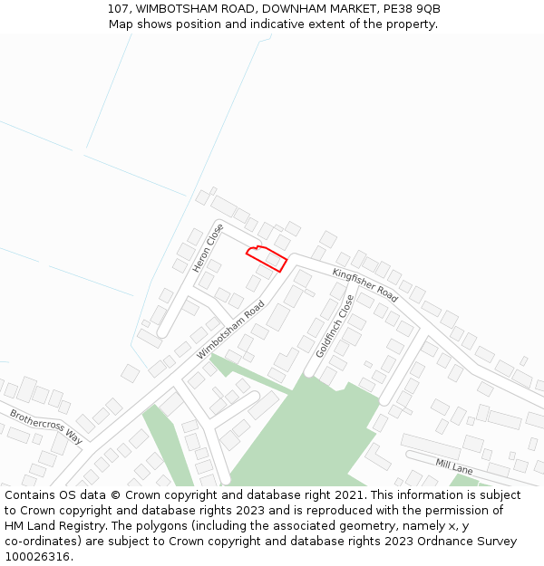 107, WIMBOTSHAM ROAD, DOWNHAM MARKET, PE38 9QB: Location map and indicative extent of plot