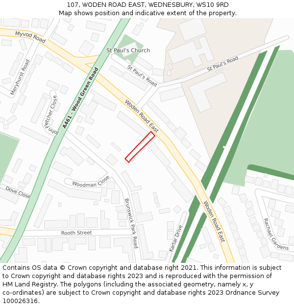 107, WODEN ROAD EAST, WEDNESBURY, WS10 9RD: Location map and indicative extent of plot