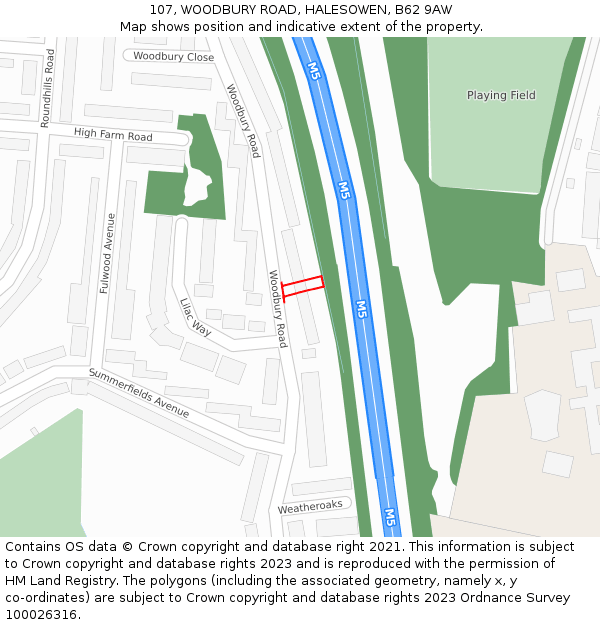 107, WOODBURY ROAD, HALESOWEN, B62 9AW: Location map and indicative extent of plot
