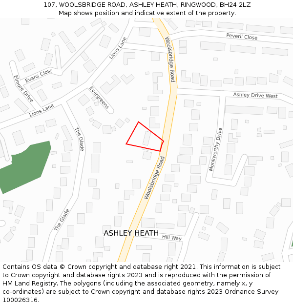 107, WOOLSBRIDGE ROAD, ASHLEY HEATH, RINGWOOD, BH24 2LZ: Location map and indicative extent of plot