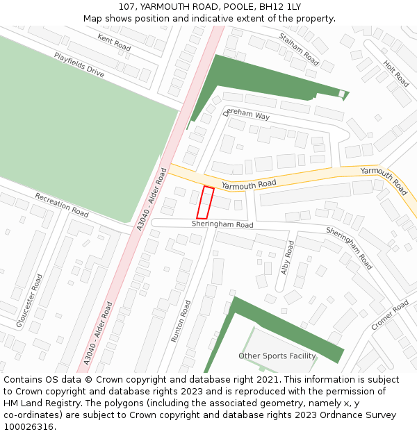 107, YARMOUTH ROAD, POOLE, BH12 1LY: Location map and indicative extent of plot