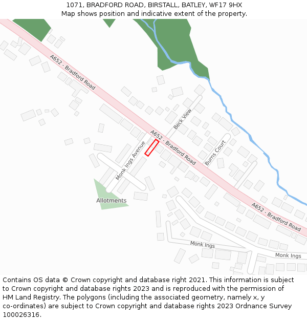 1071, BRADFORD ROAD, BIRSTALL, BATLEY, WF17 9HX: Location map and indicative extent of plot