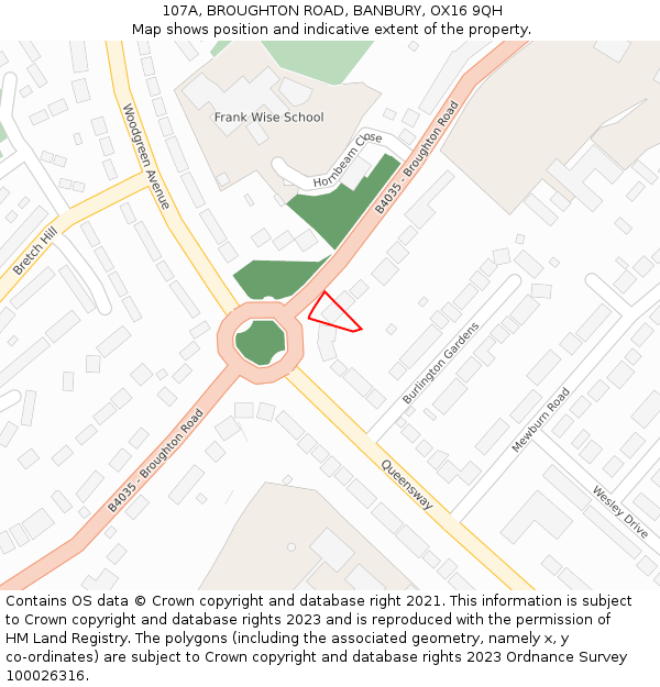 107A, BROUGHTON ROAD, BANBURY, OX16 9QH: Location map and indicative extent of plot