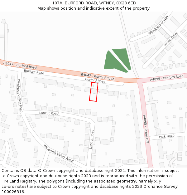 107A, BURFORD ROAD, WITNEY, OX28 6ED: Location map and indicative extent of plot