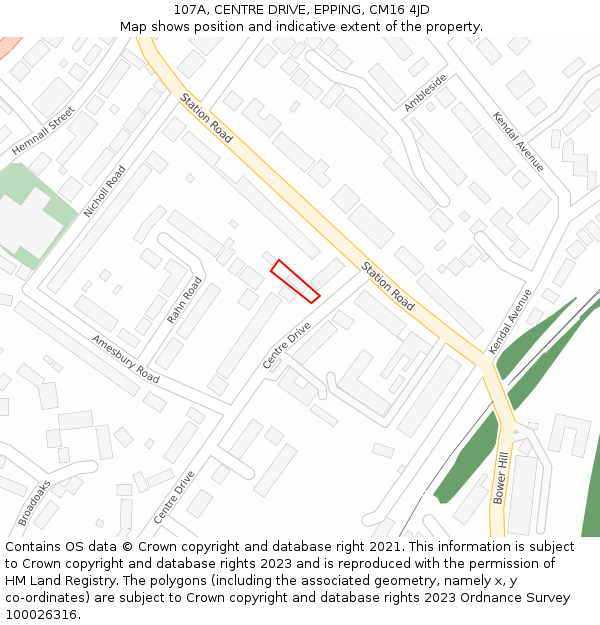 107A, CENTRE DRIVE, EPPING, CM16 4JD: Location map and indicative extent of plot
