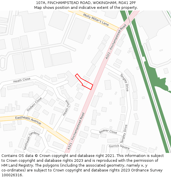 107A, FINCHAMPSTEAD ROAD, WOKINGHAM, RG41 2PF: Location map and indicative extent of plot