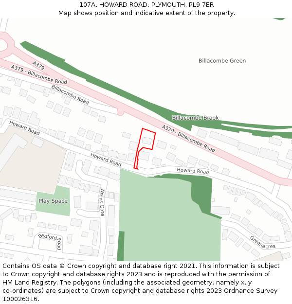 107A, HOWARD ROAD, PLYMOUTH, PL9 7ER: Location map and indicative extent of plot