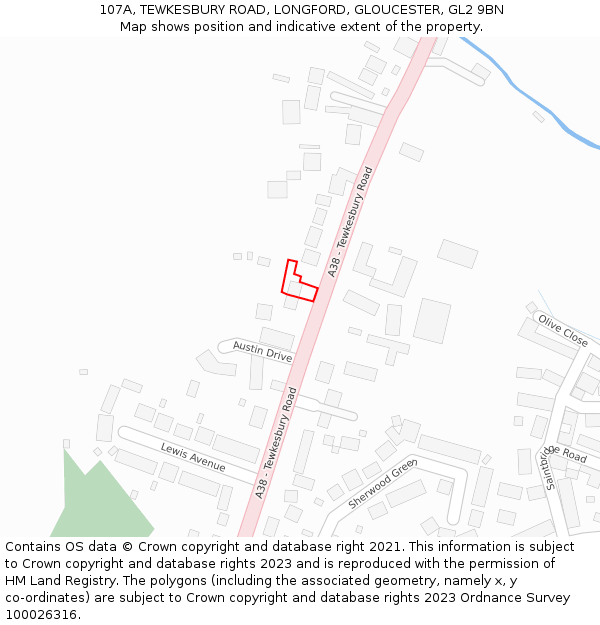 107A, TEWKESBURY ROAD, LONGFORD, GLOUCESTER, GL2 9BN: Location map and indicative extent of plot