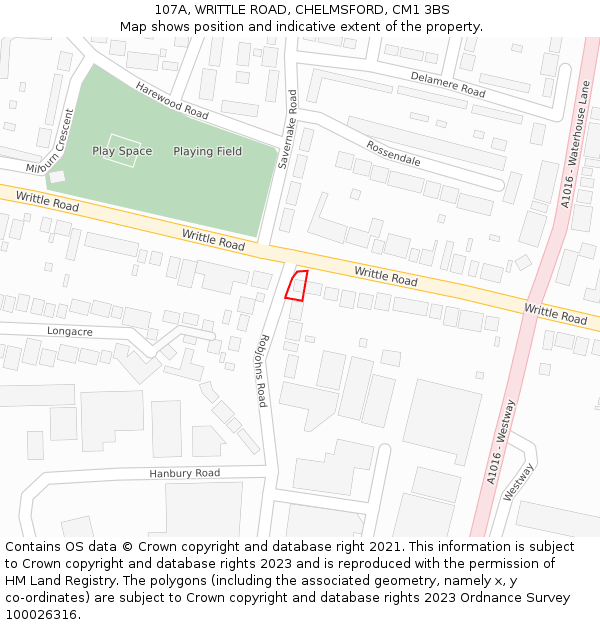 107A, WRITTLE ROAD, CHELMSFORD, CM1 3BS: Location map and indicative extent of plot