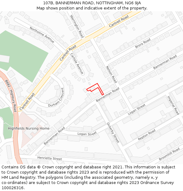 107B, BANNERMAN ROAD, NOTTINGHAM, NG6 9JA: Location map and indicative extent of plot