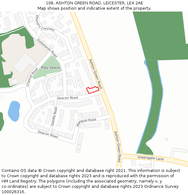 108, ASHTON GREEN ROAD, LEICESTER, LE4 2AE: Location map and indicative extent of plot