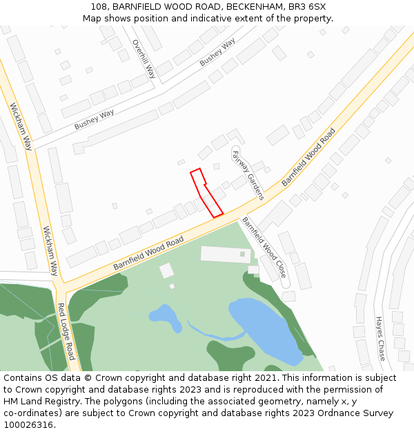 108, BARNFIELD WOOD ROAD, BECKENHAM, BR3 6SX: Location map and indicative extent of plot