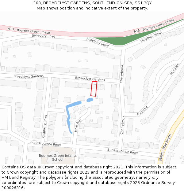 108, BROADCLYST GARDENS, SOUTHEND-ON-SEA, SS1 3QY: Location map and indicative extent of plot