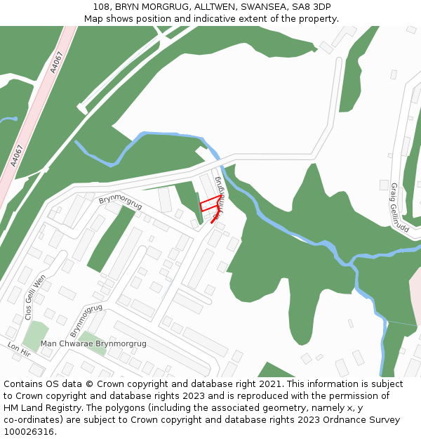 108, BRYN MORGRUG, ALLTWEN, SWANSEA, SA8 3DP: Location map and indicative extent of plot