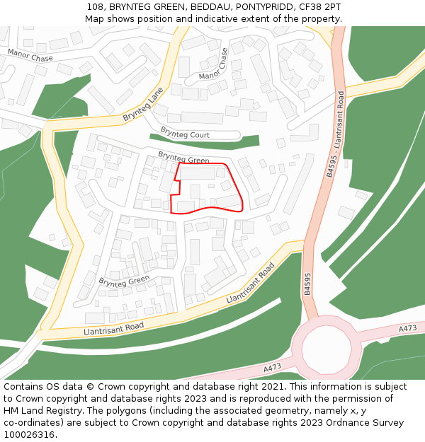 108, BRYNTEG GREEN, BEDDAU, PONTYPRIDD, CF38 2PT: Location map and indicative extent of plot