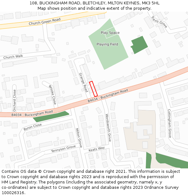 108, BUCKINGHAM ROAD, BLETCHLEY, MILTON KEYNES, MK3 5HL: Location map and indicative extent of plot