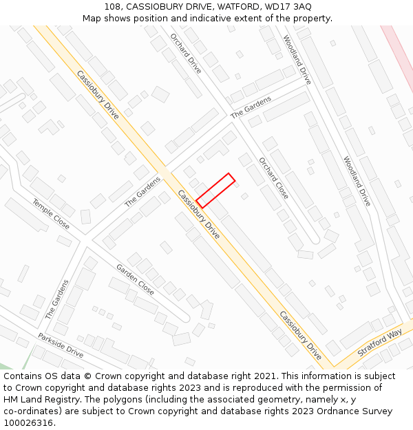 108, CASSIOBURY DRIVE, WATFORD, WD17 3AQ: Location map and indicative extent of plot