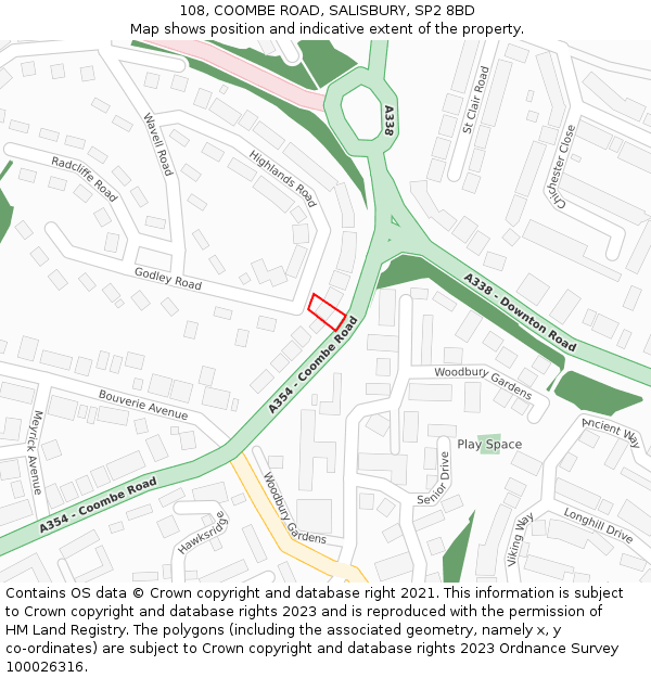 108, COOMBE ROAD, SALISBURY, SP2 8BD: Location map and indicative extent of plot