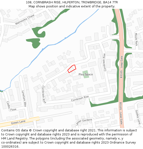 108, CORNBRASH RISE, HILPERTON, TROWBRIDGE, BA14 7TR: Location map and indicative extent of plot