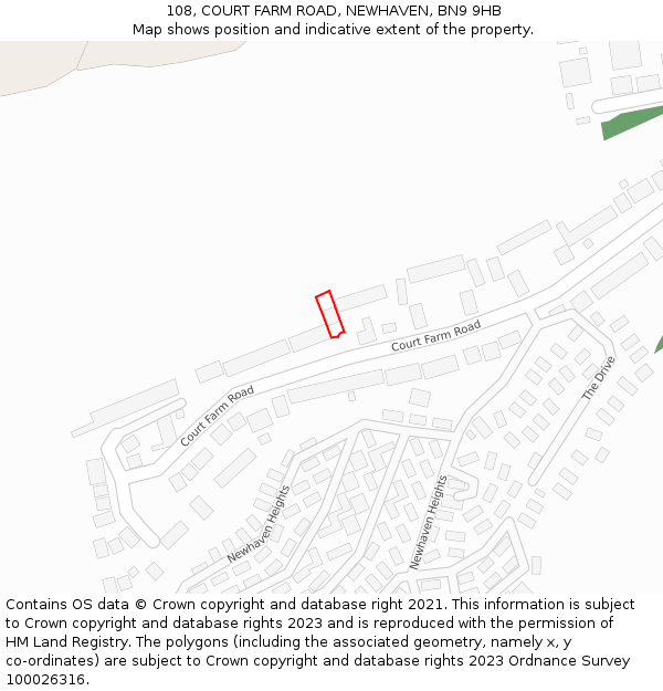 108, COURT FARM ROAD, NEWHAVEN, BN9 9HB: Location map and indicative extent of plot