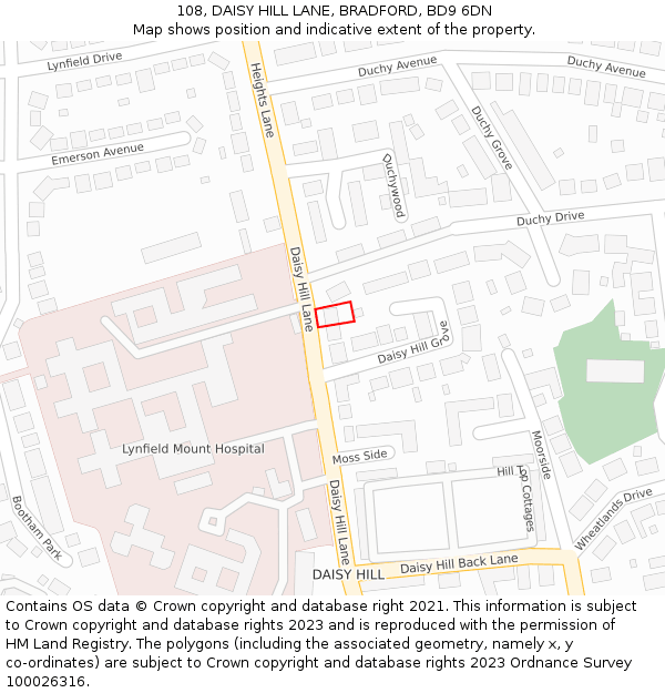 108, DAISY HILL LANE, BRADFORD, BD9 6DN: Location map and indicative extent of plot