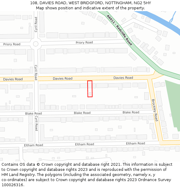 108, DAVIES ROAD, WEST BRIDGFORD, NOTTINGHAM, NG2 5HY: Location map and indicative extent of plot