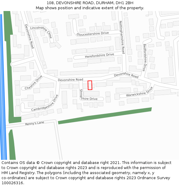 108, DEVONSHIRE ROAD, DURHAM, DH1 2BH: Location map and indicative extent of plot