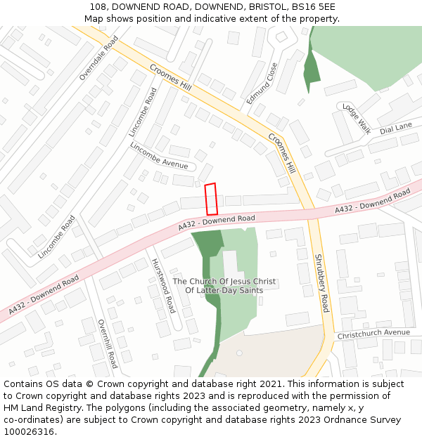 108, DOWNEND ROAD, DOWNEND, BRISTOL, BS16 5EE: Location map and indicative extent of plot