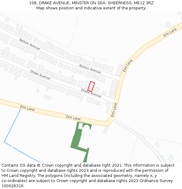 108, DRAKE AVENUE, MINSTER ON SEA, SHEERNESS, ME12 3RZ: Location map and indicative extent of plot