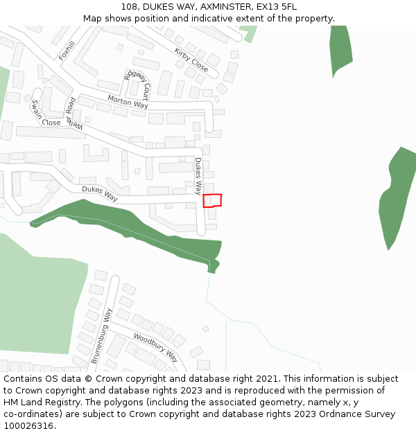 108, DUKES WAY, AXMINSTER, EX13 5FL: Location map and indicative extent of plot