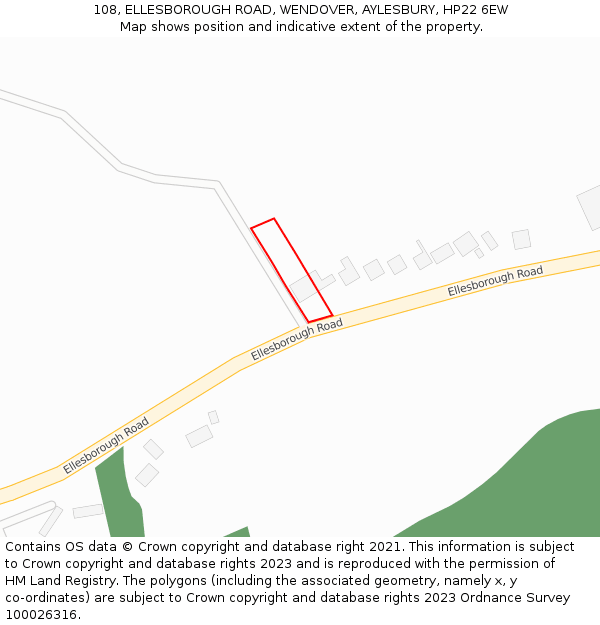 108, ELLESBOROUGH ROAD, WENDOVER, AYLESBURY, HP22 6EW: Location map and indicative extent of plot