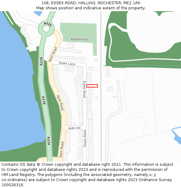 108, ESSEX ROAD, HALLING, ROCHESTER, ME2 1AX: Location map and indicative extent of plot