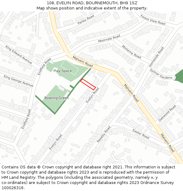 108, EVELYN ROAD, BOURNEMOUTH, BH9 1SZ: Location map and indicative extent of plot